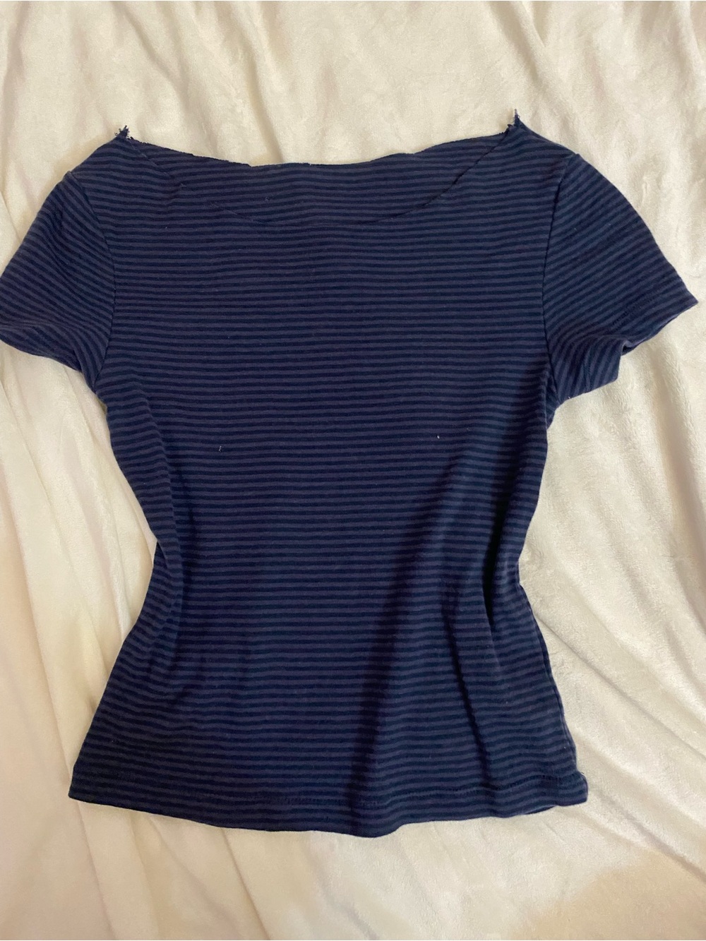 Brandy Melville Navy and Black Striped Short Sleeve Top
